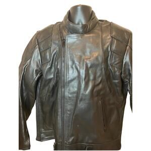 Vtg‎ Lucky Leather Jacket LA Mens Size 50 Black Biker Motorcycle Bomber Quality!